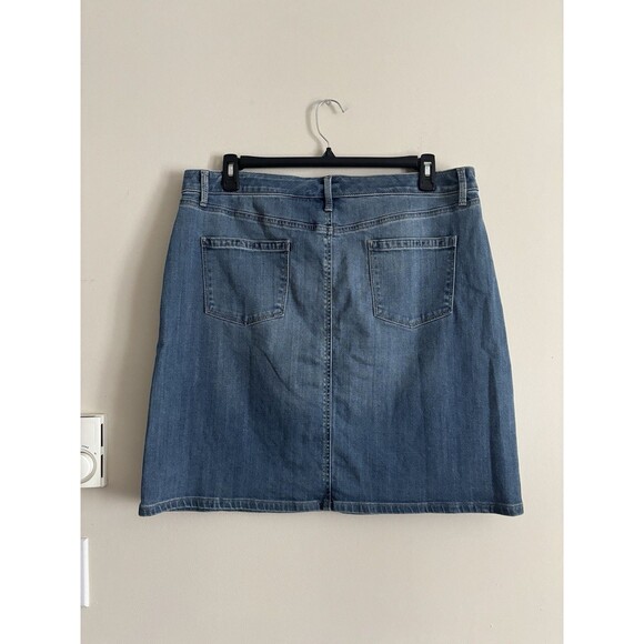 Talbots Size 16 XL Denim Skirt Floral‎ Embroidery Blue Pockets Casual Summer - Picture 5 of 5
